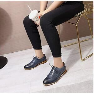 Womens 8.5 Mona Flying Leather Steampunk Black Shoes Oxfords Wingtip OfficeCore